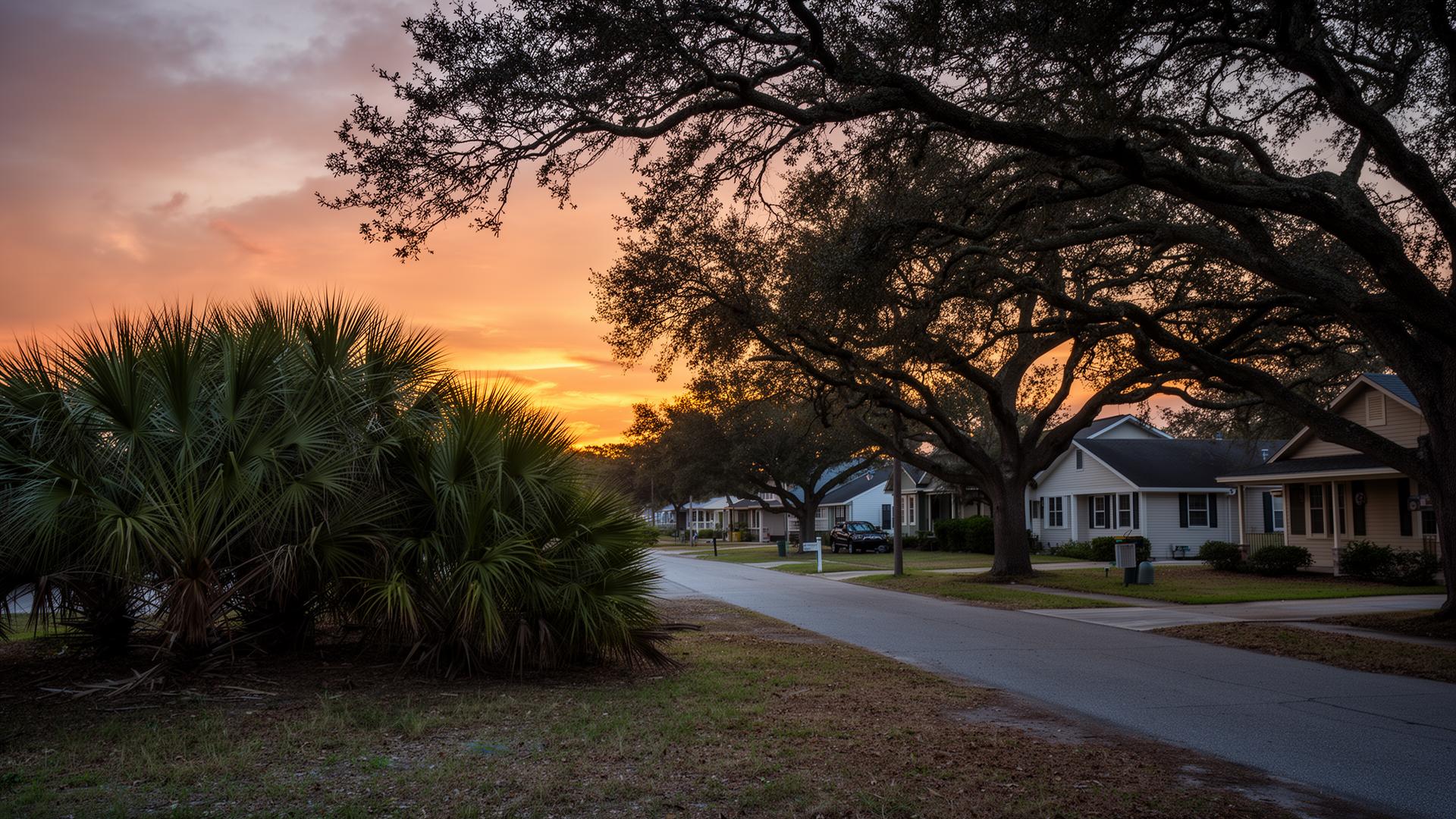 Galveston County neighborhood at dusk